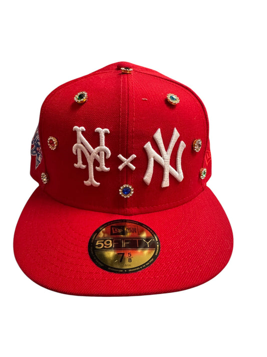 New York City Yankees Mets Subway Series New Era Fitted Size 7 5/8 Red / White