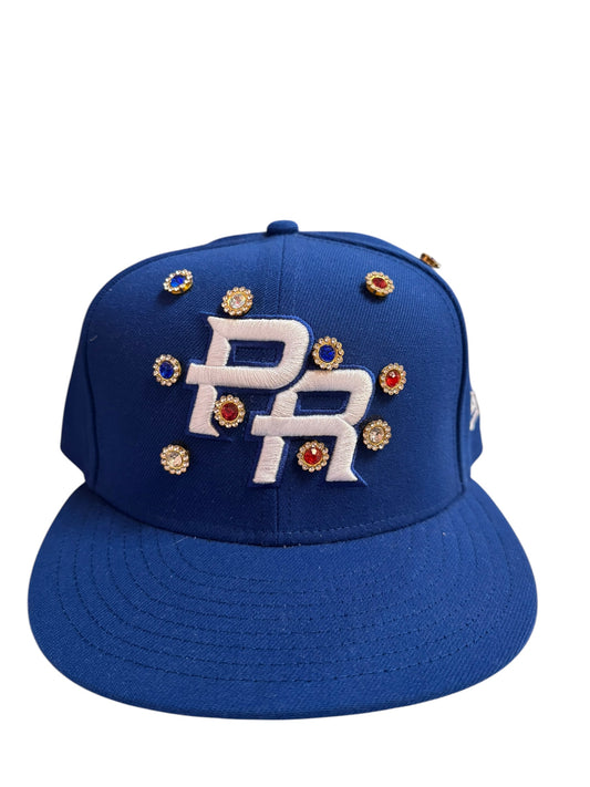 Puetro Rico Bejeweled Fitted Size 7 5/8 Royal Blue / Grey Underbrim