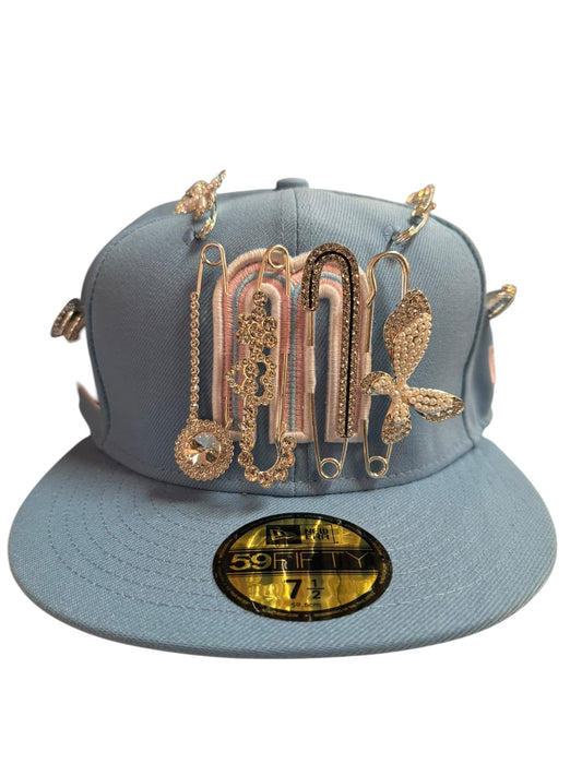 Mexico Bejeweled New Era Fitted Hat Size 7 1/2 Light Blue