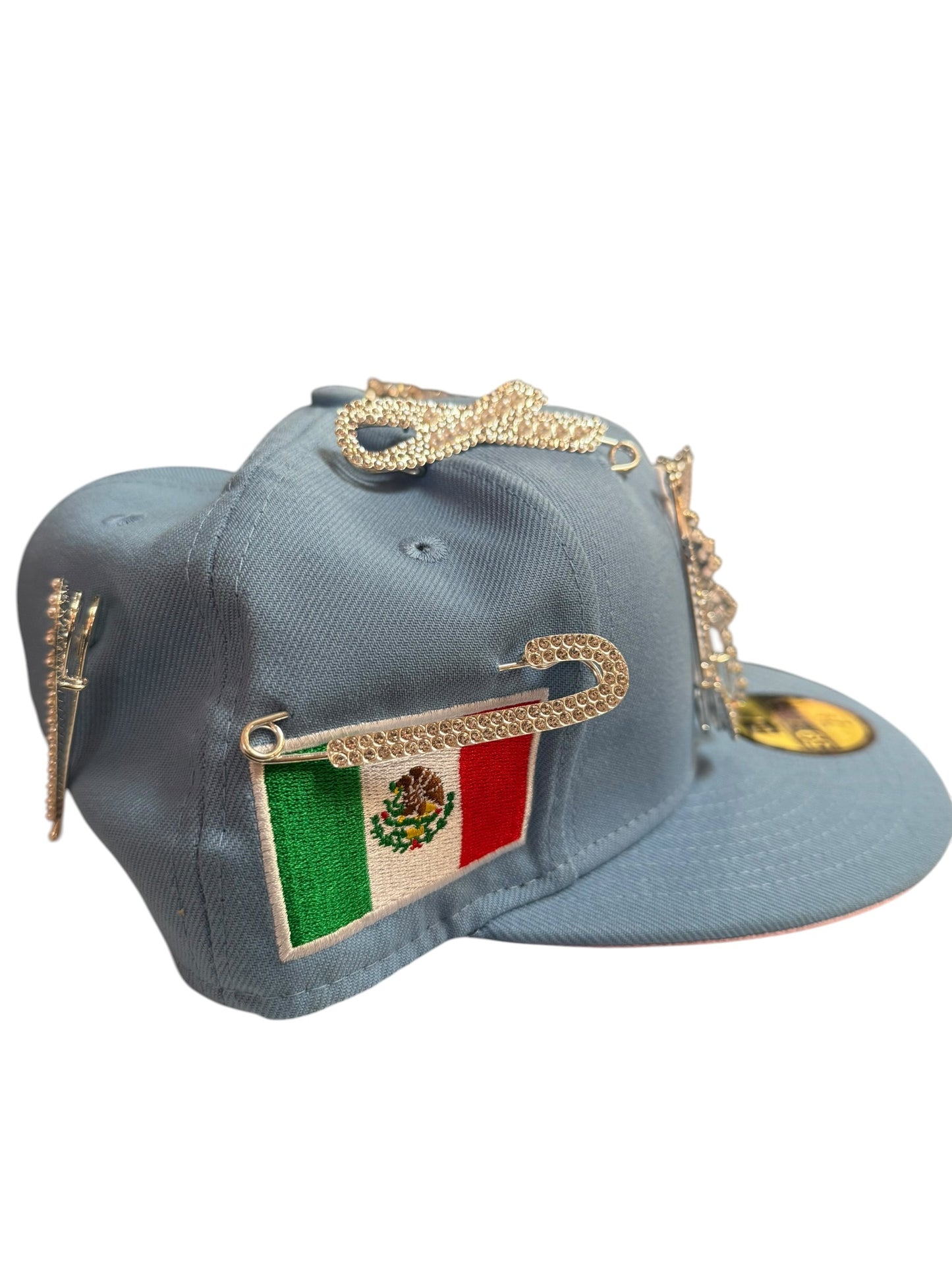 Mexico Bejeweled New Era Fitted Hat Size 7 1/2 Light Blue