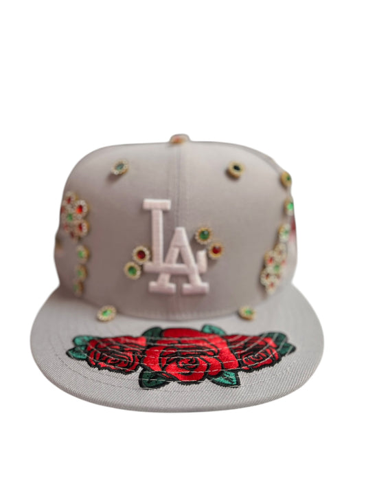 Los Angeles New Era Fitted Size 7 1/2 Grey / Roses