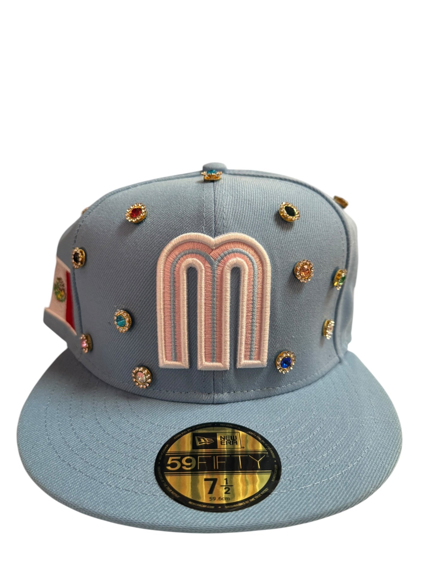 Mexico New Era Fitted Hat Size 7 1/2 Light Blue / Pink Underbrim