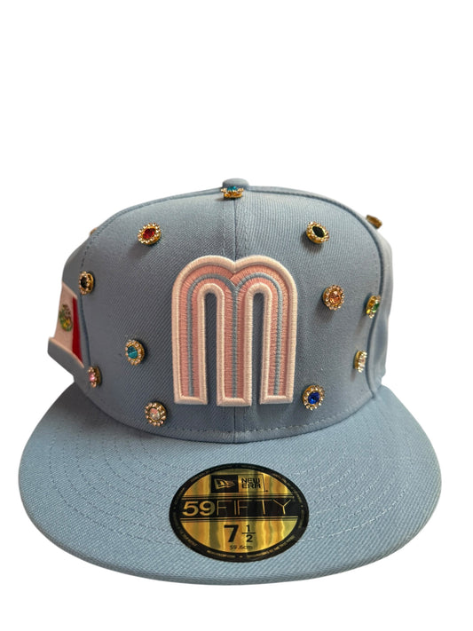 Mexico New Era Fitted Hat Size 7 1/2 Light Blue / Pink Underbrim
