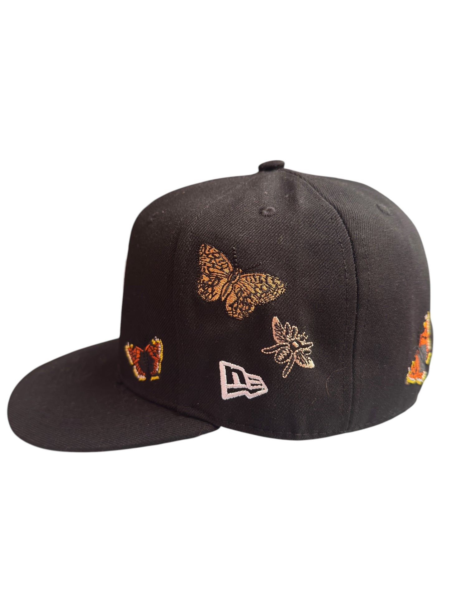 NY Butterflies Embroidered New Era Fitted Size 7 5/8 Black